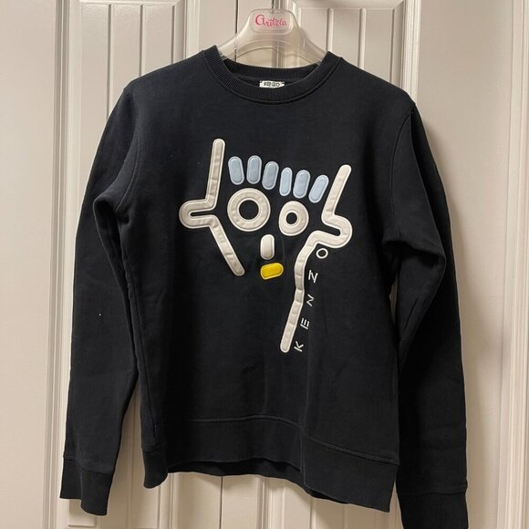 Authentic Kenzo Black Crewneck Graphic Sweatshirt – 3D Abstract Face Size M - Picture 4 of 13